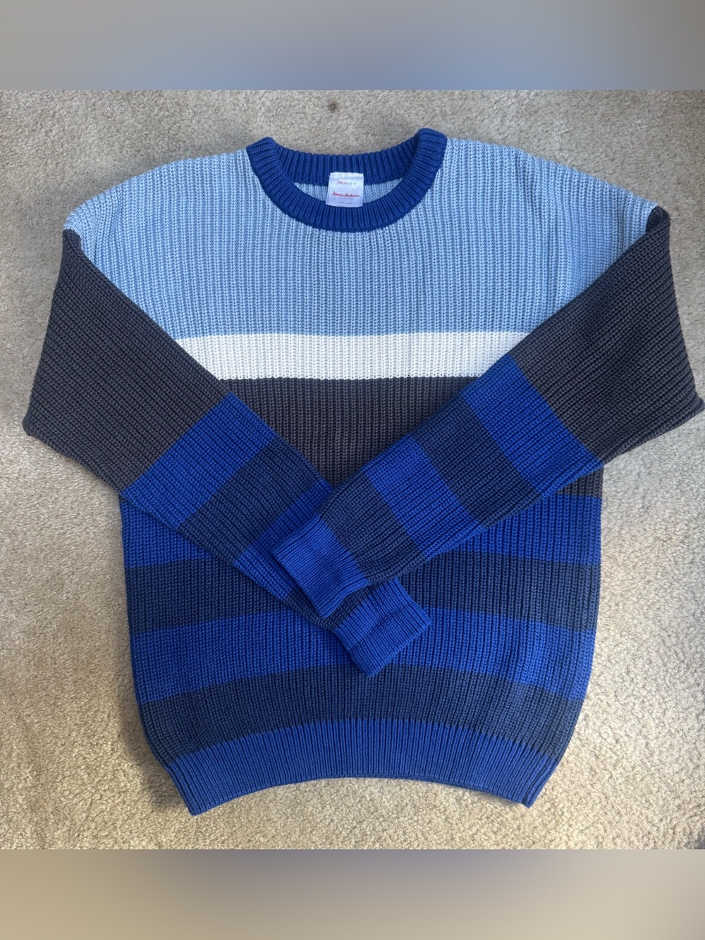 Hanna Andersson Sz 10 (140) Blue & Navy Striped Crewneck Sweater